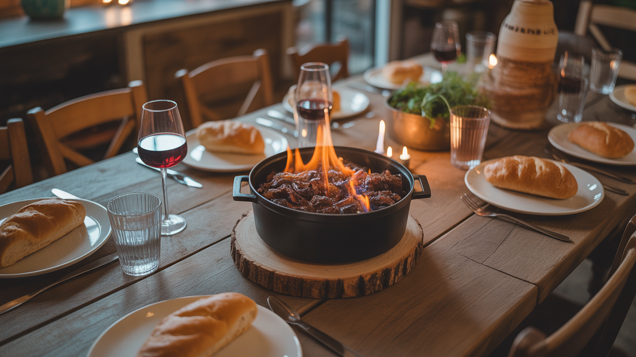 Repas chaleureux carbonade flamande vin convivial