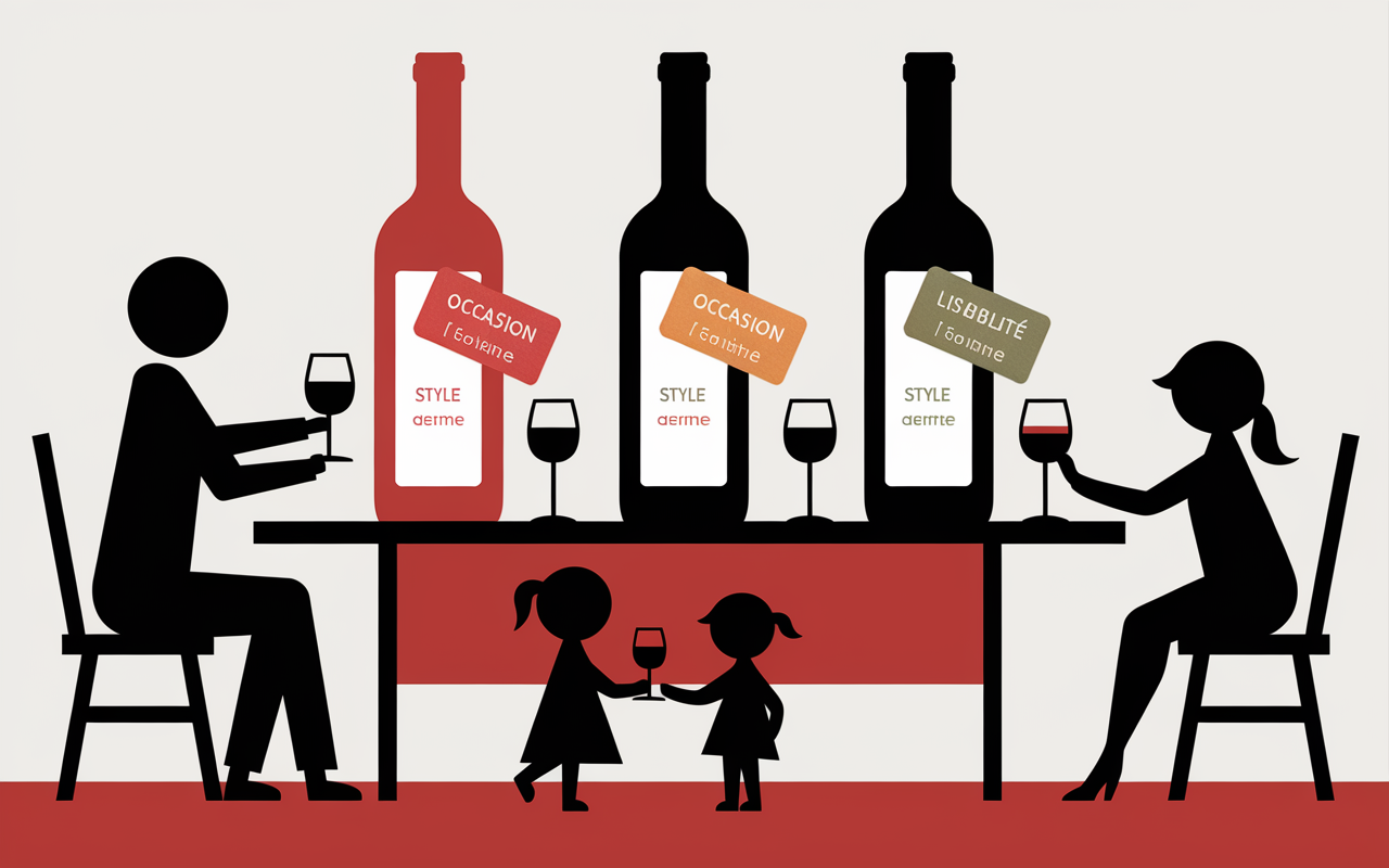 Trois bouteilles vins de château, critères, table familiale