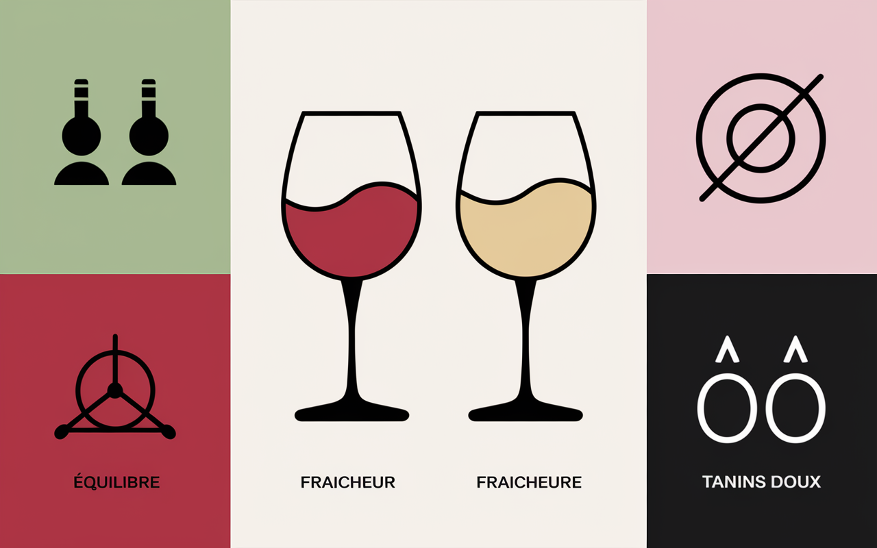 Comparatif vin rouge blanc pintade pictogrammes