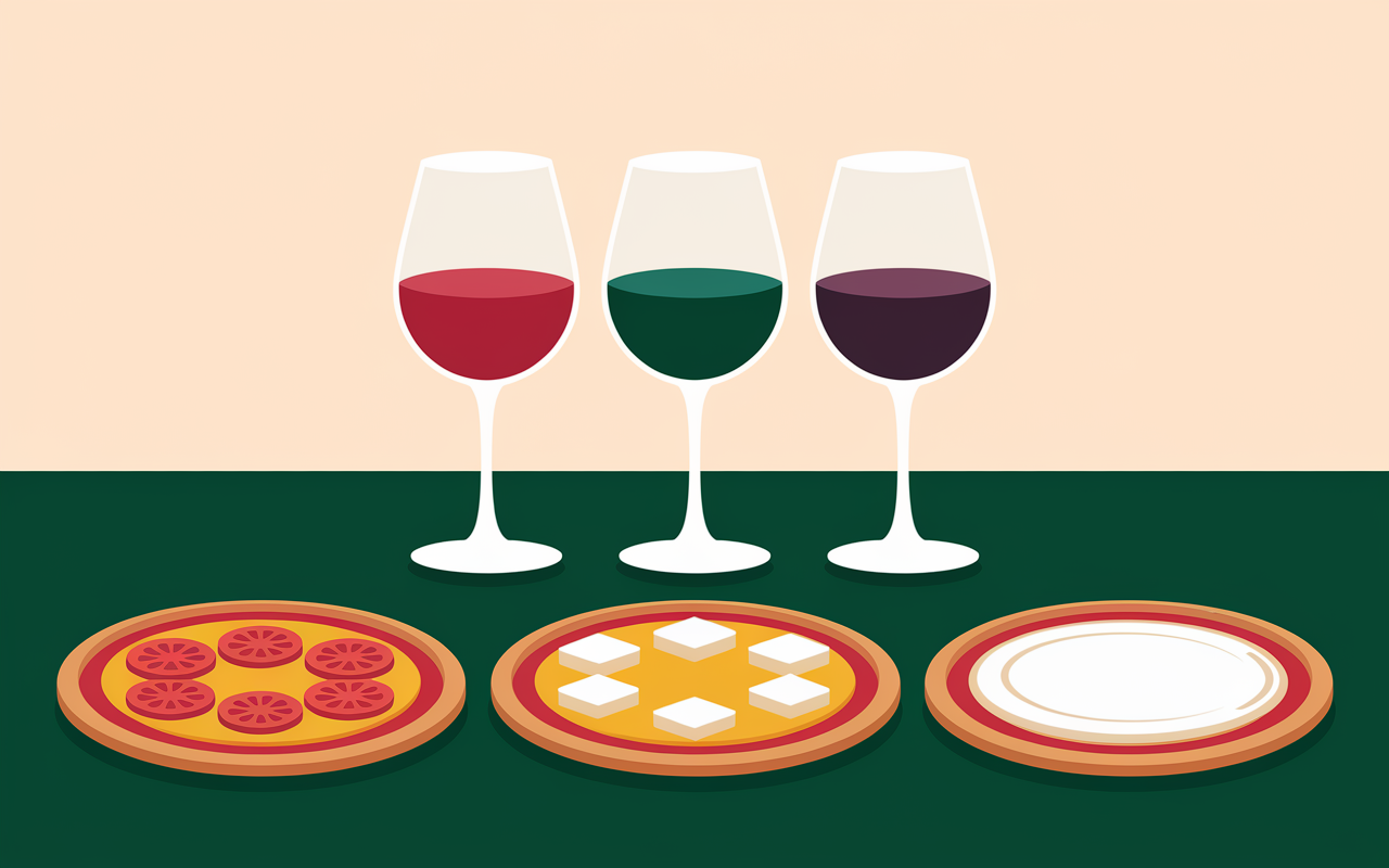 Illustration équilibre saveurs vin pizza