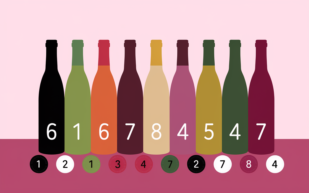 Illustration familles de vins sept bouteilles stylisées
