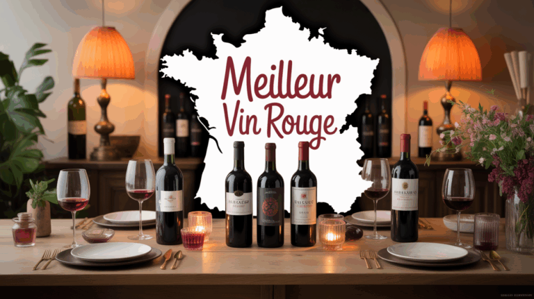 Bouteilles de meilleur vin rouge sur table élégante carte France