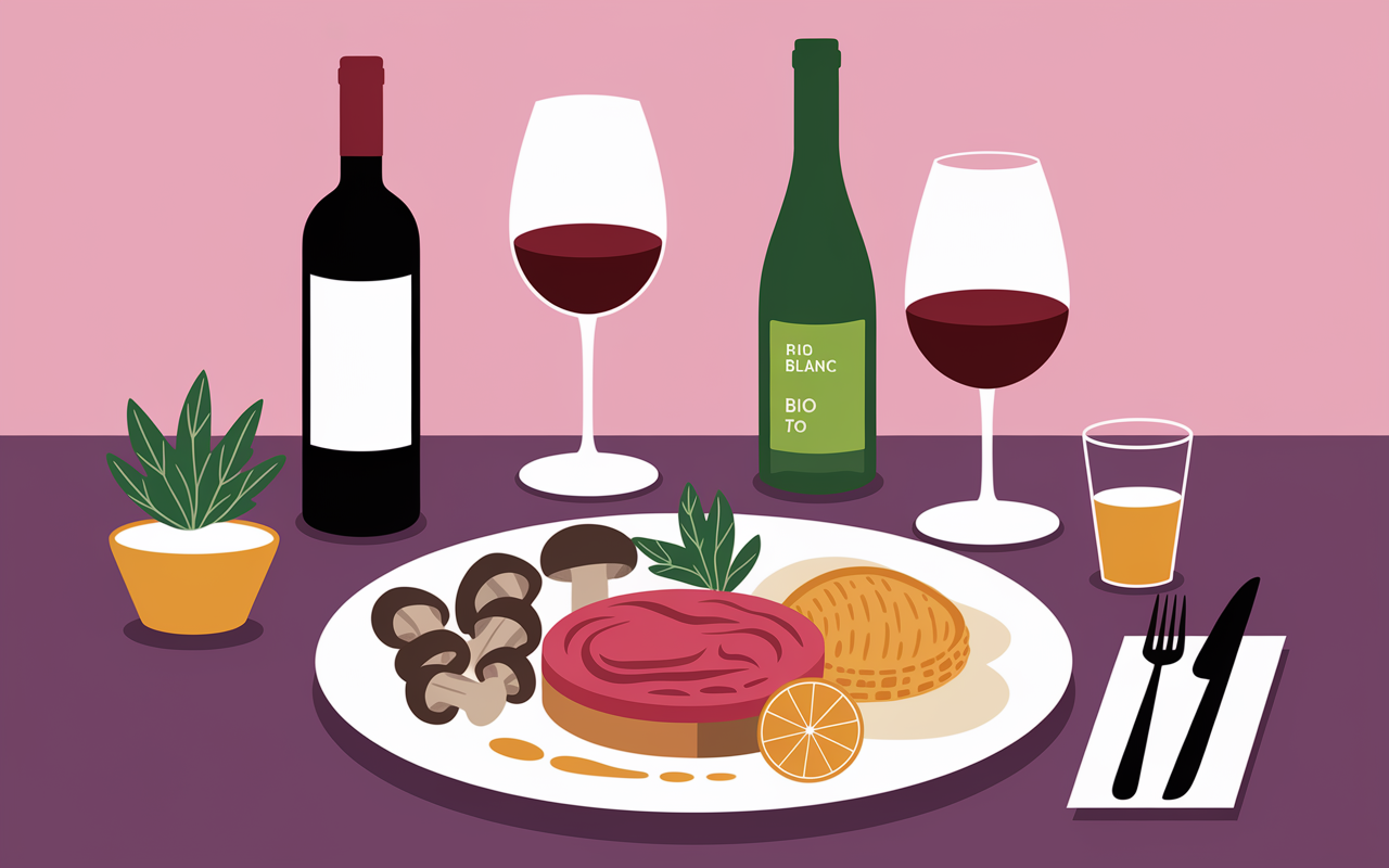 Assiette de pintade, vins rouge blanc bio prix
