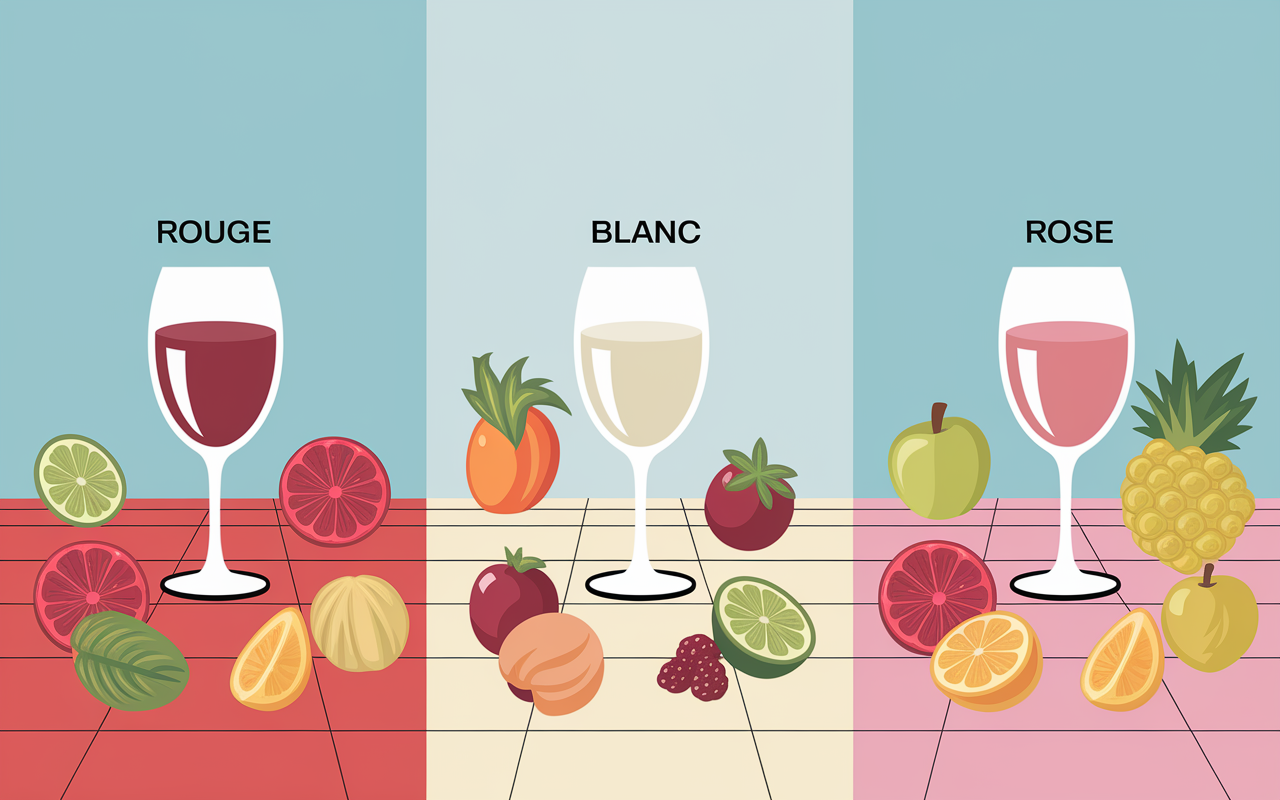 Trois bouteilles vin sangria rouge blanc rosé avec fruits