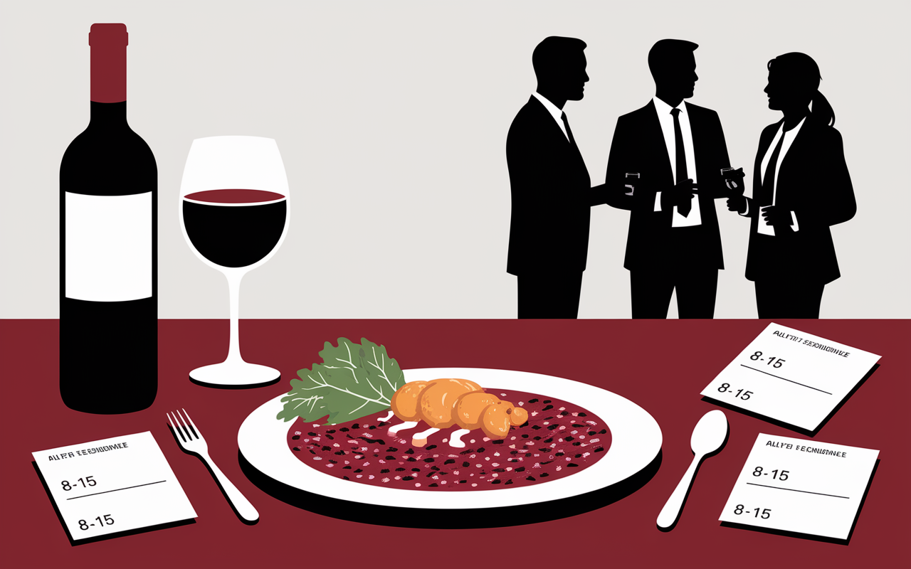 bouteille vin rouge avec chili con carne et convives