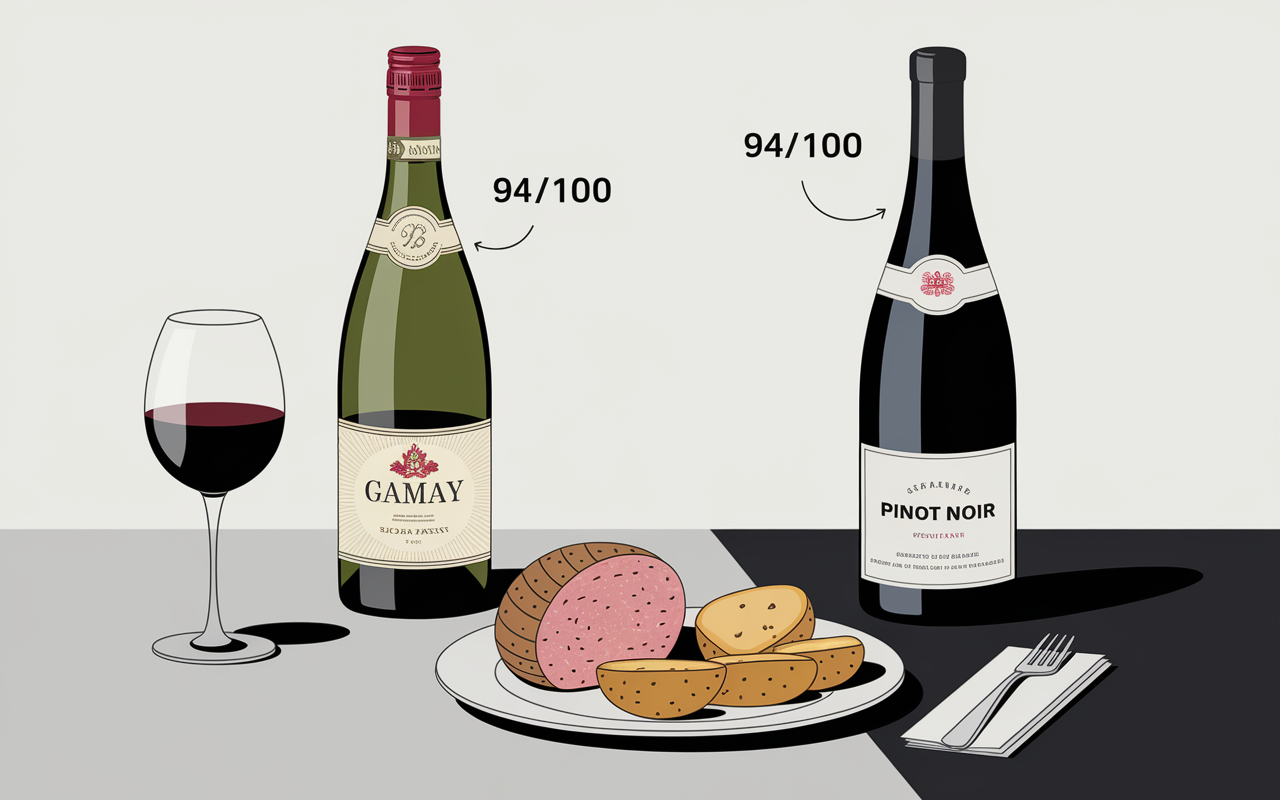 Bouteille Gamay Pinot Noir boudin blanc pommes