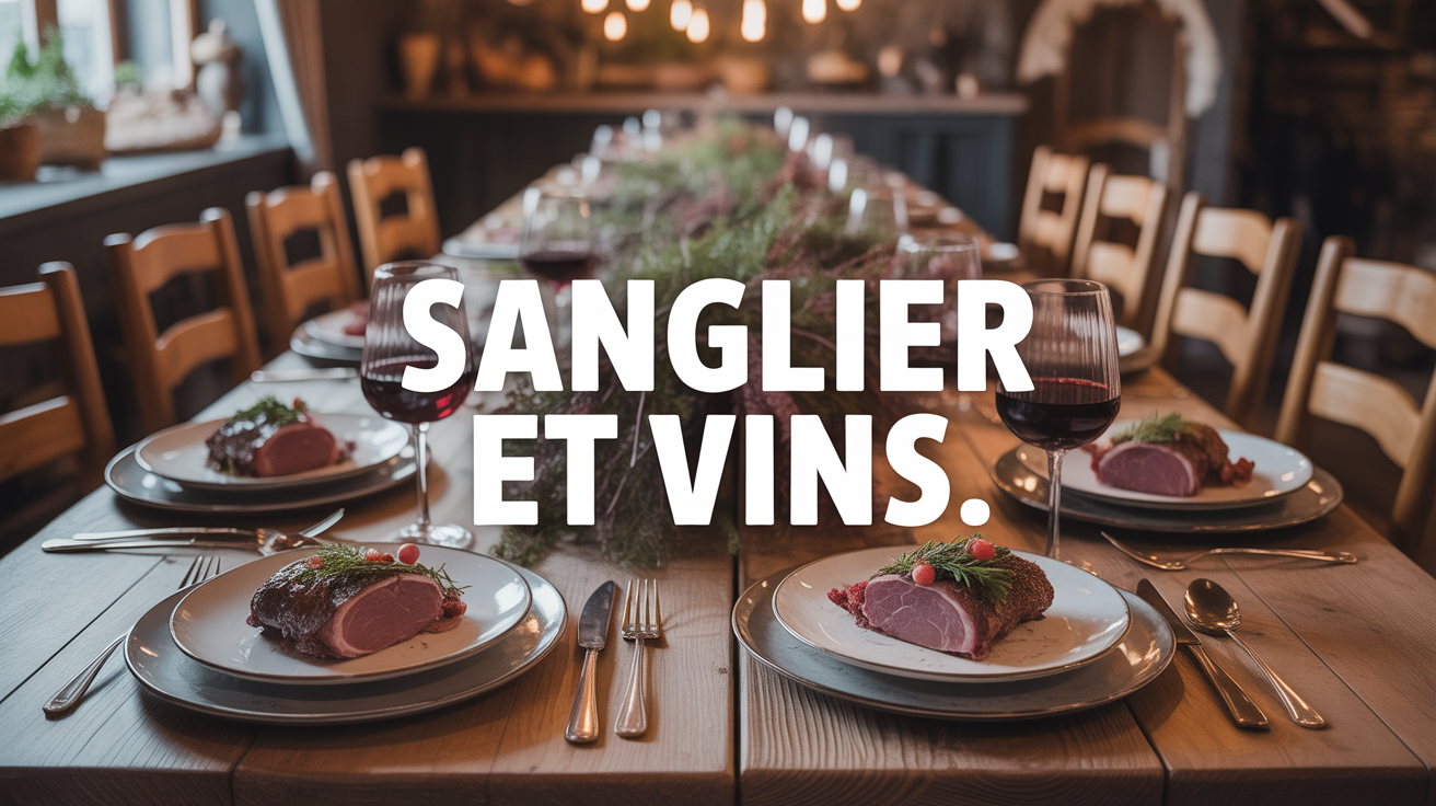 repas sanglier vins grande table chasse ambiance automnale