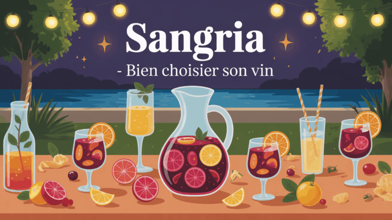 Grande table estivale avec carafe sangria, fruits et glaçons