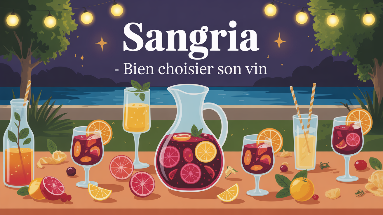Grande table estivale avec carafe sangria, fruits et glaçons