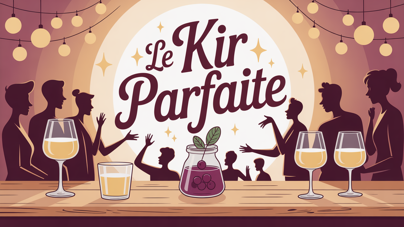 Apéritif kir parfait avec verres vin blanc et crème de cassis