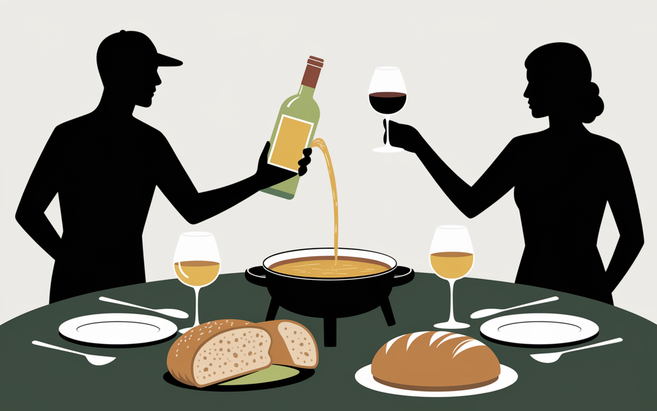 Service vin blanc sec à bonne température avec fondue savoyarde