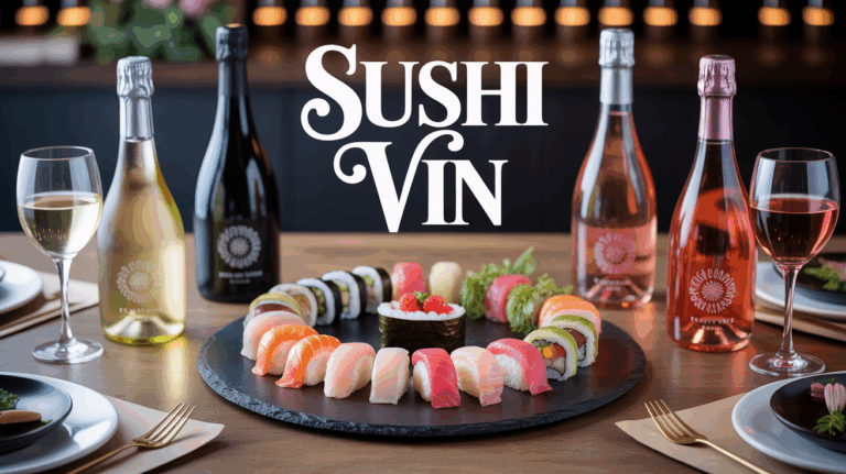 sushis et vins blancs rosés effervescents sur table conviviale