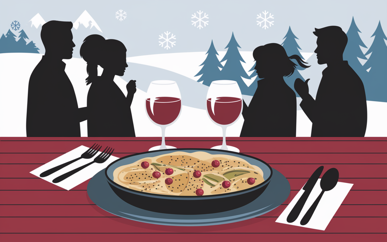 Tartiflette vin rouge leger ambiance hivernale