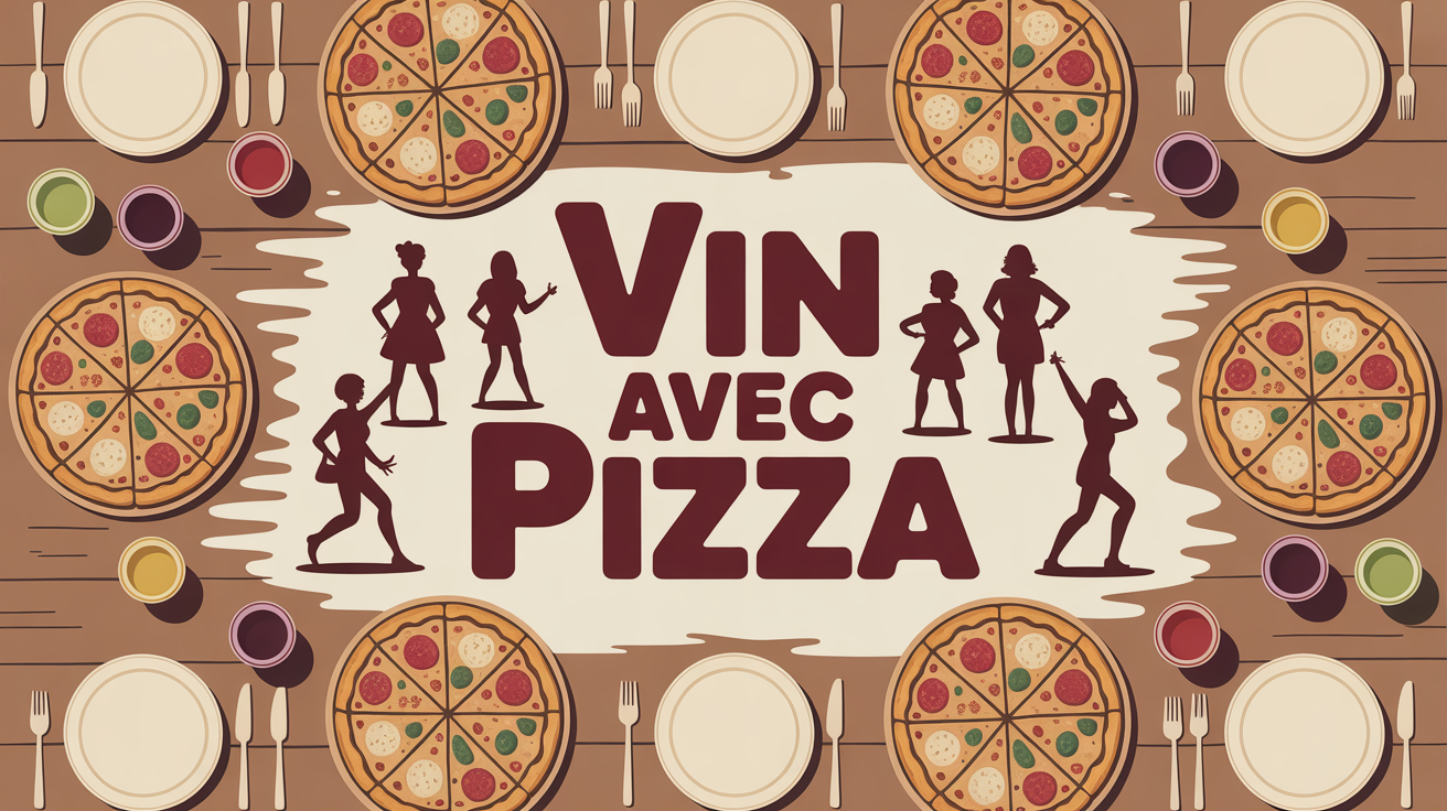 Table festive avec vin et pizza