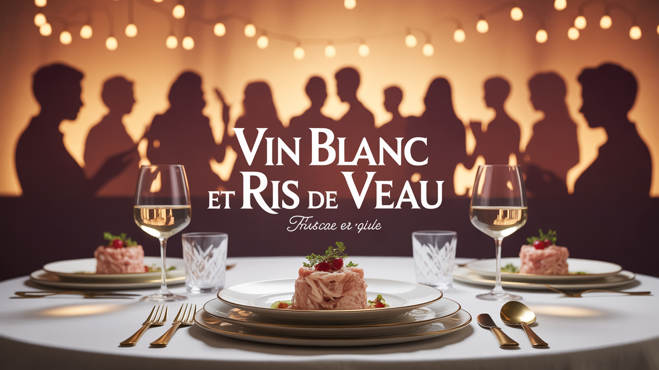 plat de ris de veau et verre de vin blanc sur table chic