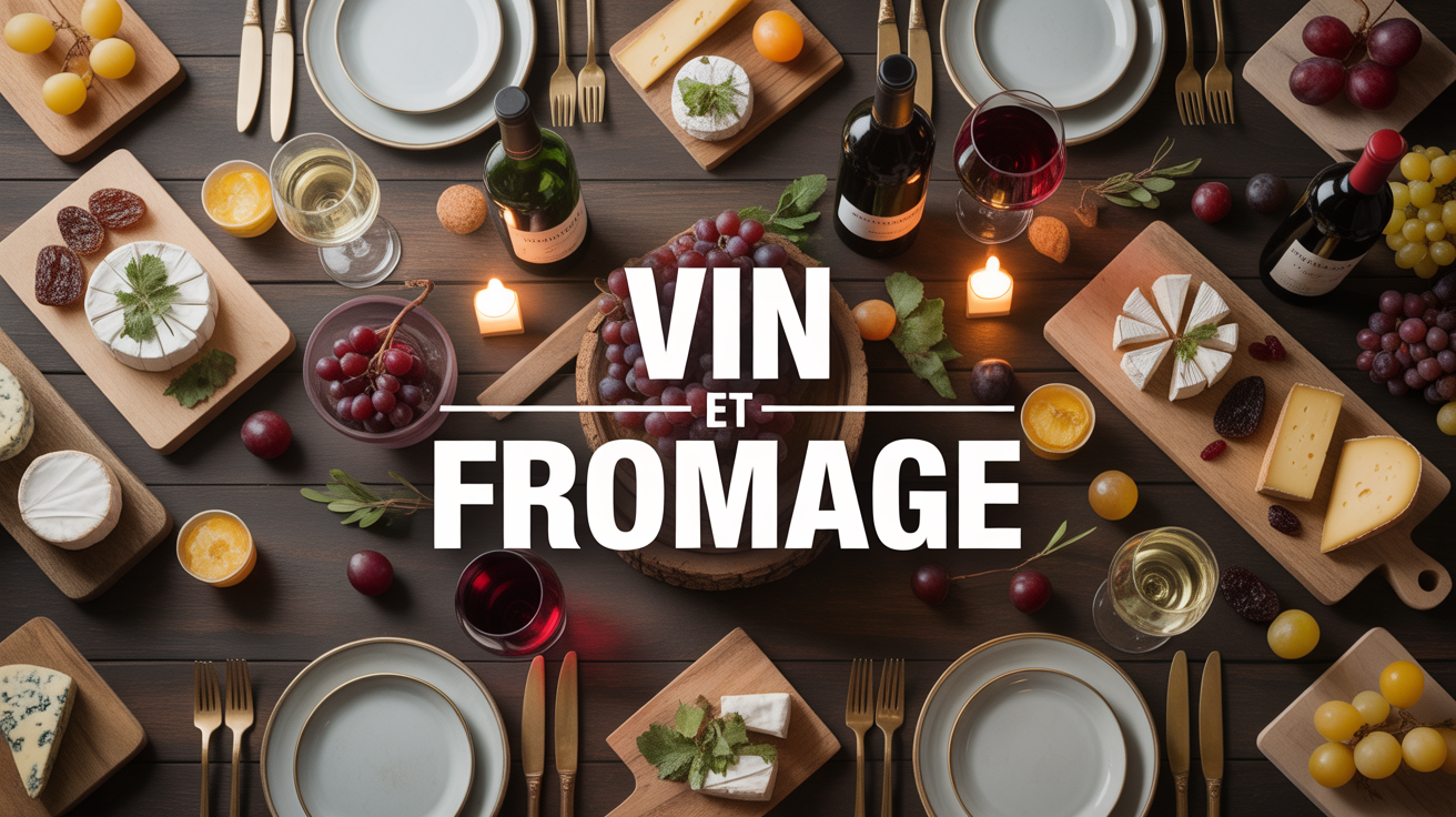 grande table festive avec plateau fromages vin et fromage