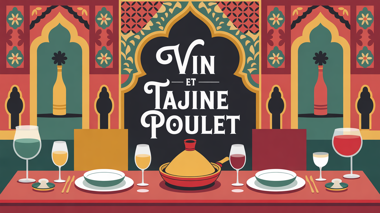 image vin et tajine de poulet grande table ambiance marocain