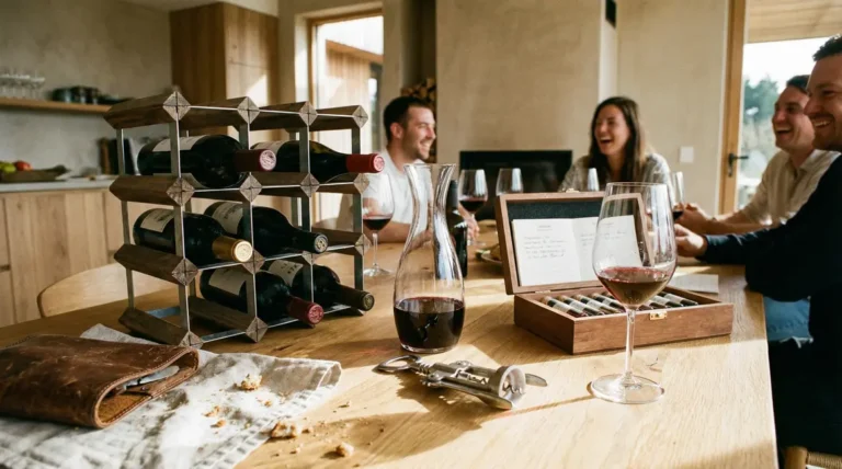 Scène conviviale accessoires vin sur table