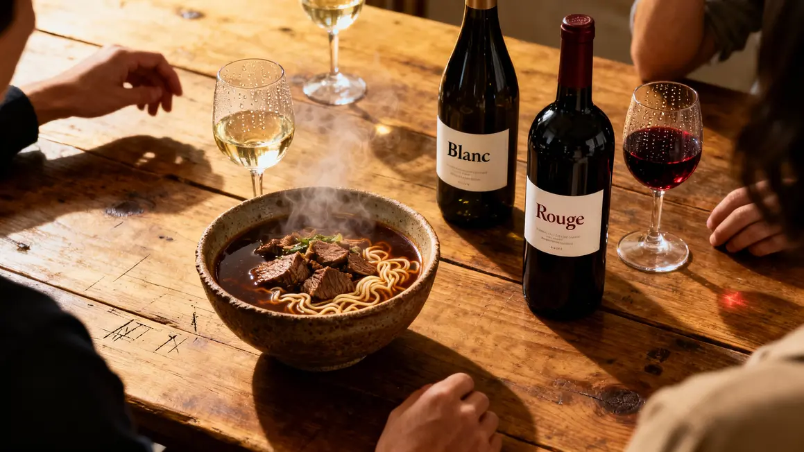 Table accords mets vins soupe nouilles boeuf