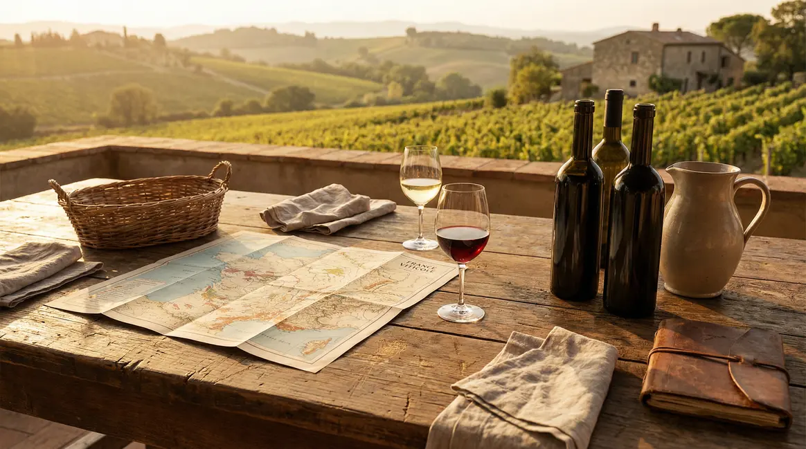carte des vins de france sur table avec vins et verres