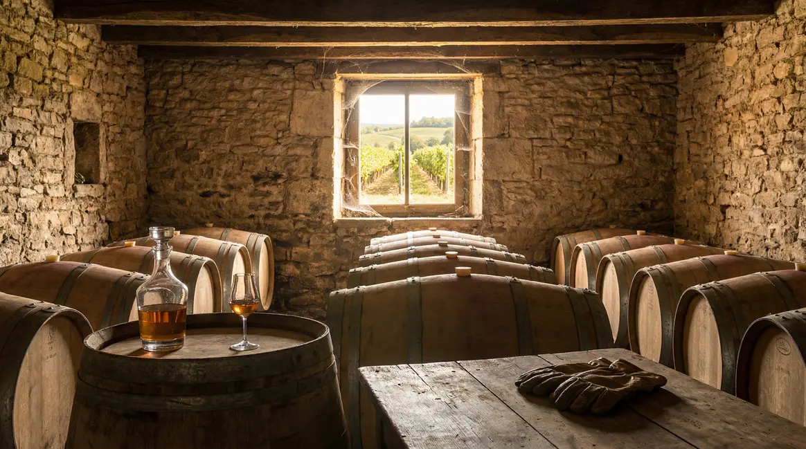 chai armagnac fûts carafe verre tulipe vigne