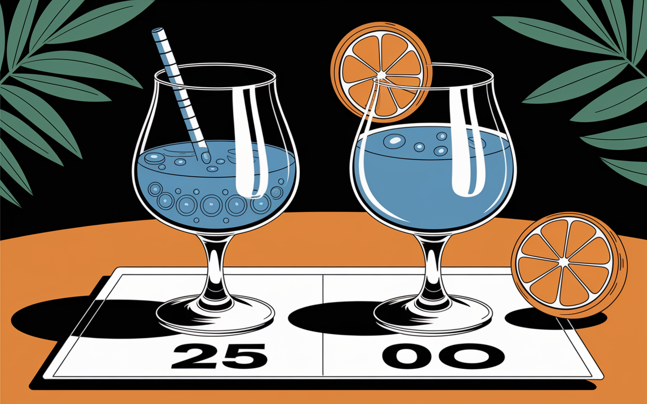 deux verres curacao bleu liqueur sirop chiffres