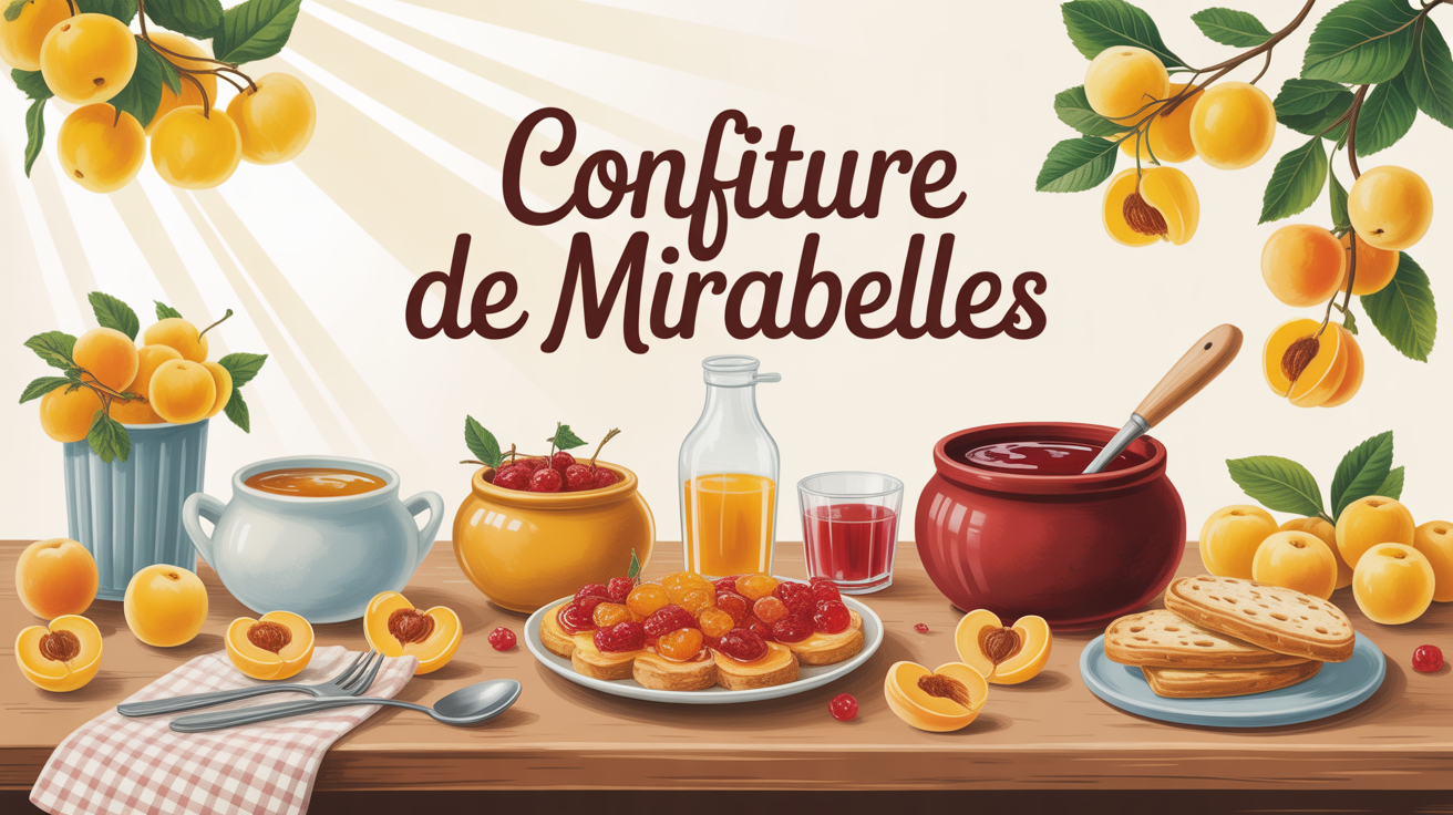 plateau avec confiture de mirabelles et tartines matin