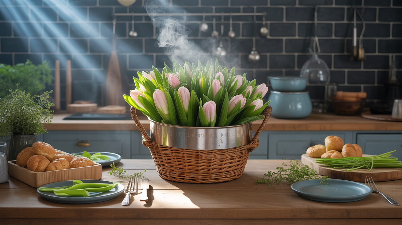 Choux de Bruxelles verts vapeur sur table conviviale