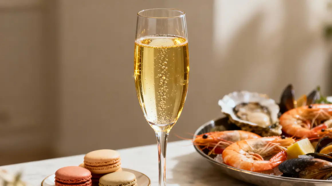 Verre champagne Pol Carson et fruits de mer