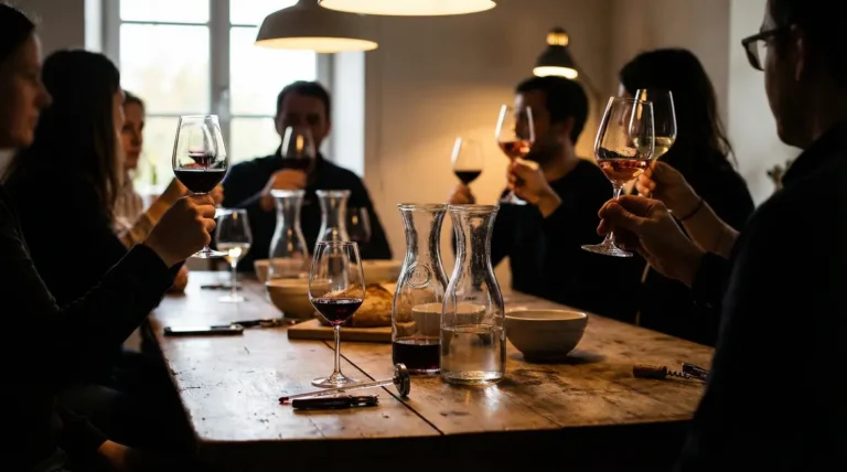 scène de dégustation vin table conviviale