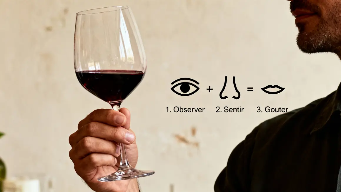 main tient verre vin étapes dégustation