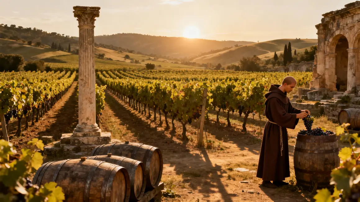 Rangs vignes Bordeaux ruines romaines moine tonneaux