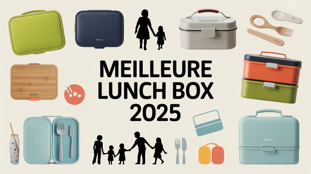 scène de lunch boxes modernes pour 2025, bambou inox plastique, familles et enfants