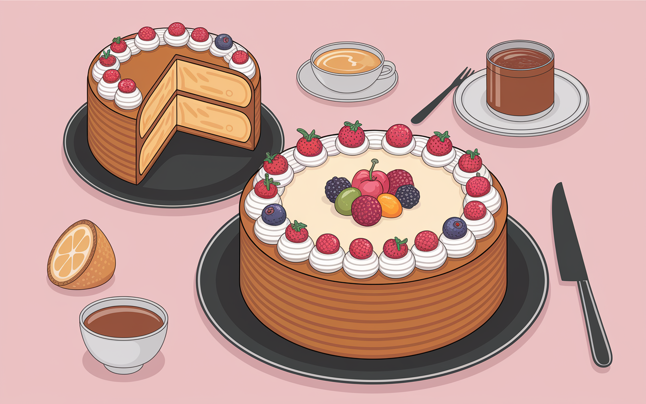 illustration moule à savarin en couronne et gâteau décoré