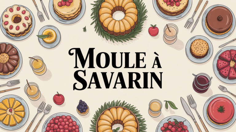 moule à savarin doré entouré de gâteaux et fruits