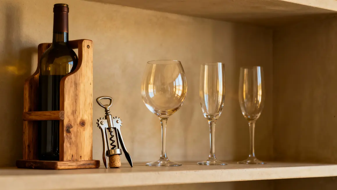 Essentiels vin porte bouteilles tire bouchon verres