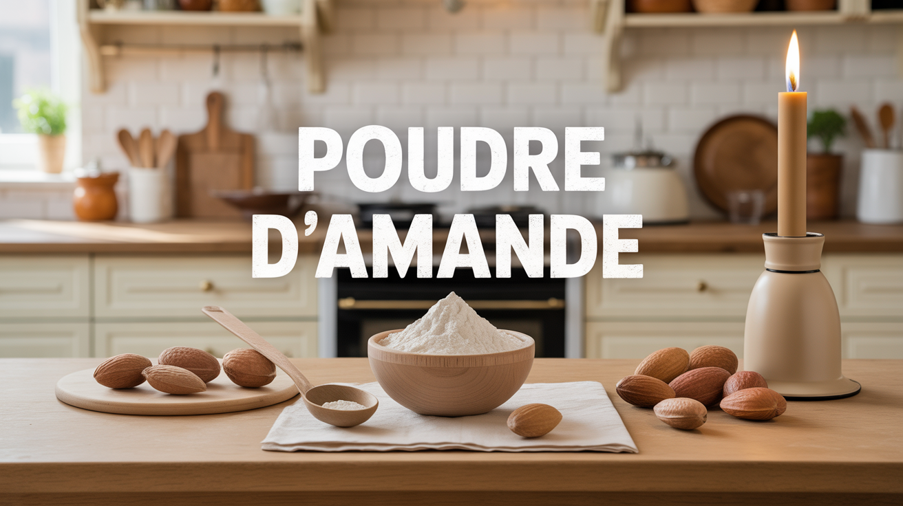 bol de poudre d'amande avec amandes et ustensiles