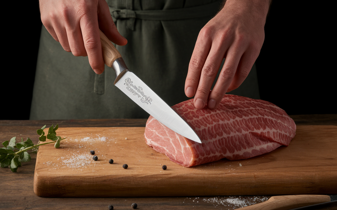 Quadrillage peau magret canard rosé préparation label