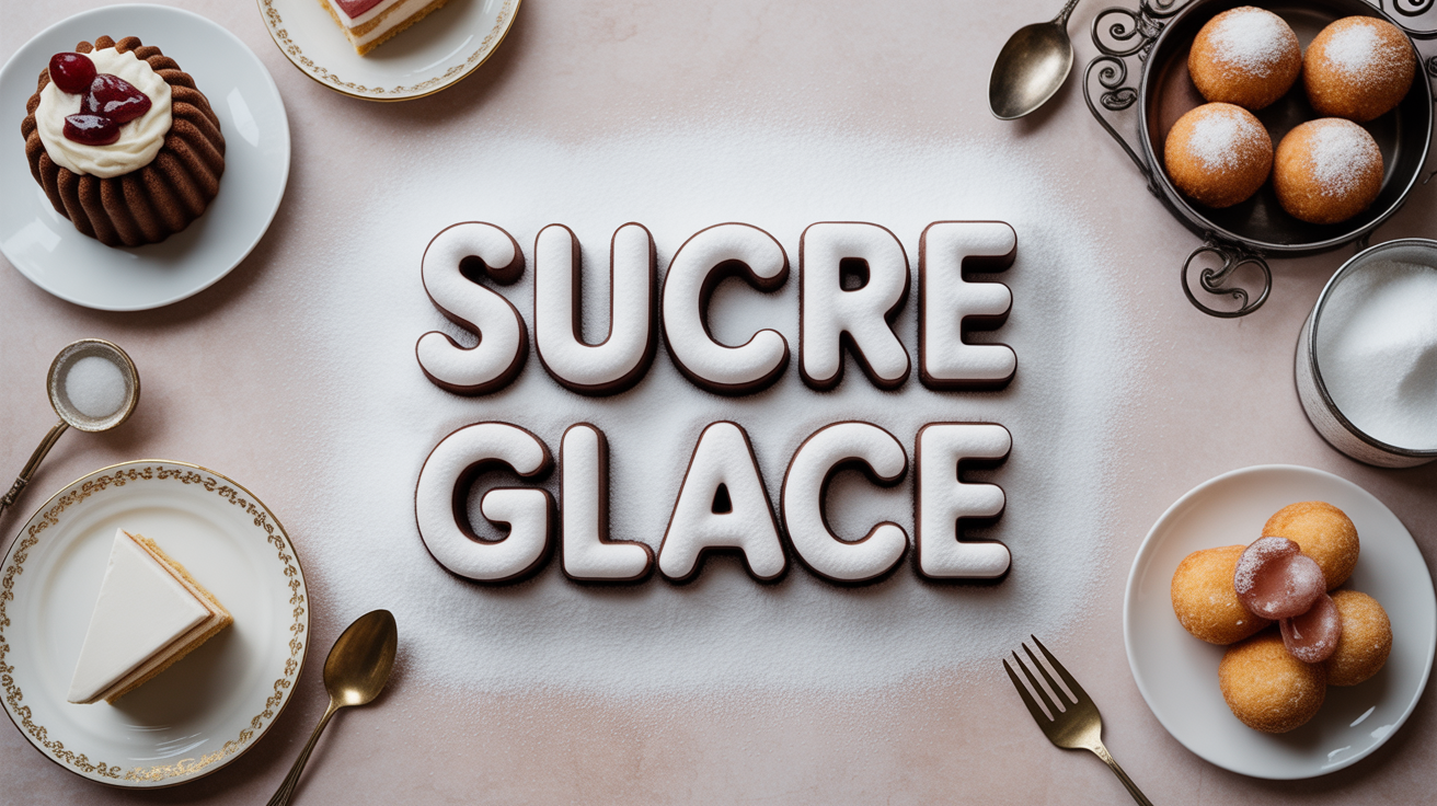 table avec dessert saupoudré de sucre glace