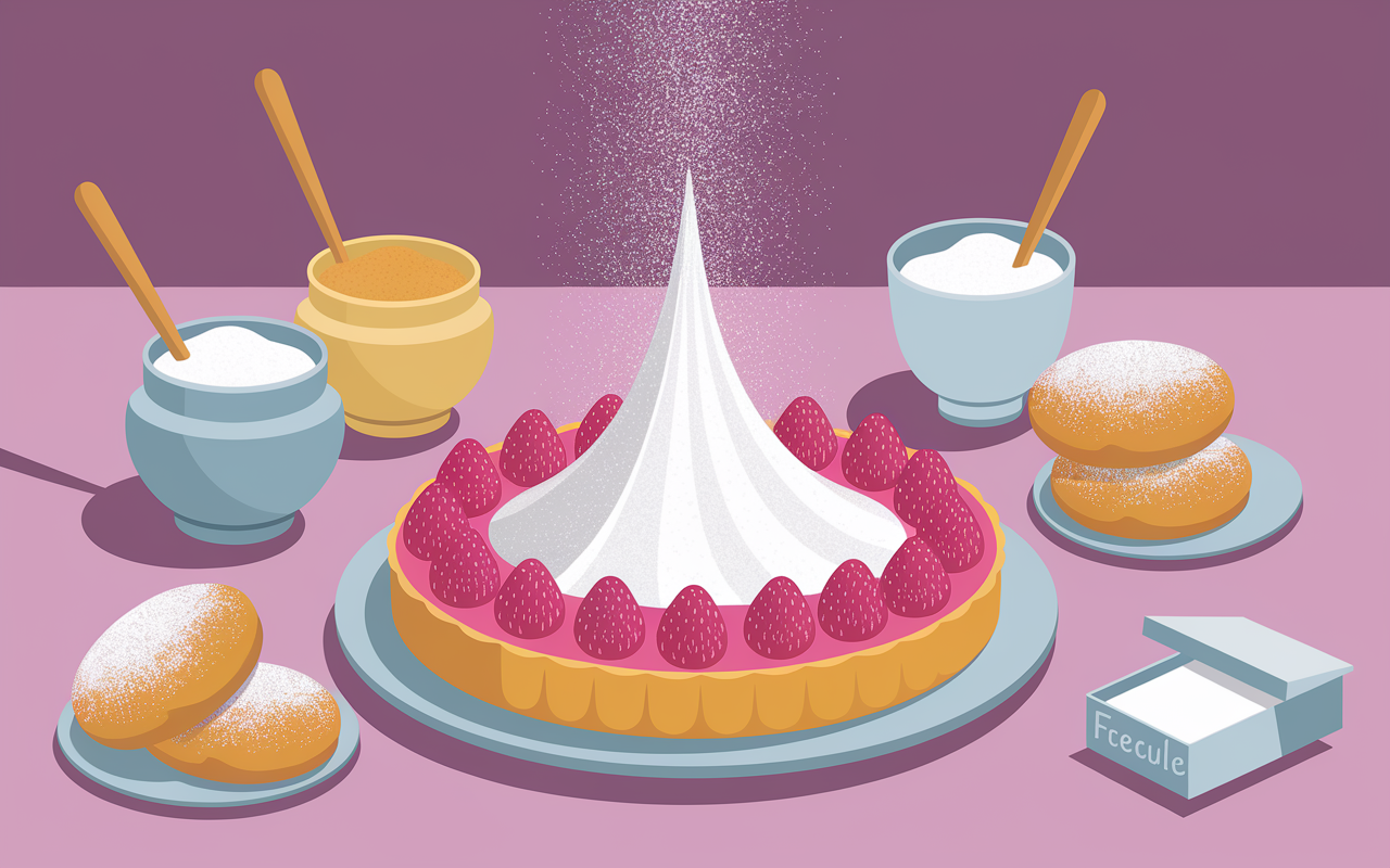tamis saupoudrant du sucre glace sur tarte et beignets