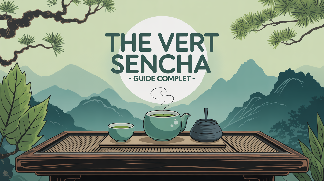 vue zen tasse the vert sencha emeraude et theiere kyusu sur table japonaise