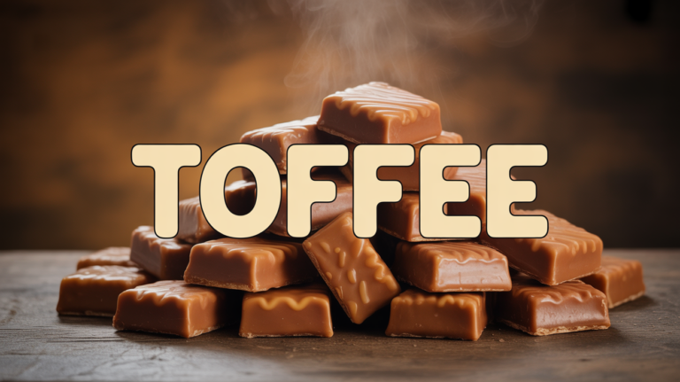 gros plan toffee caramel anglais artisanal sur table retro