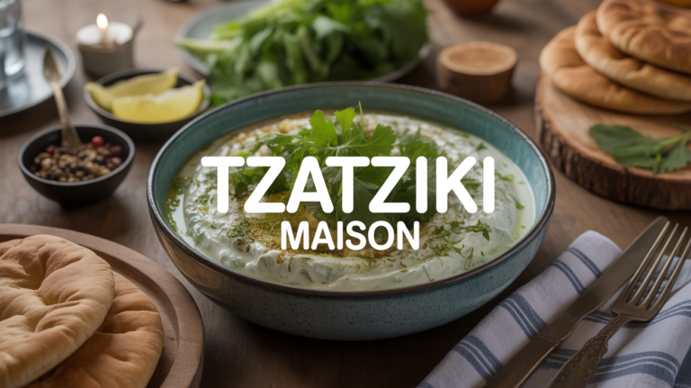 Bol tzatziki maison convivial avec pain pita et concombre
