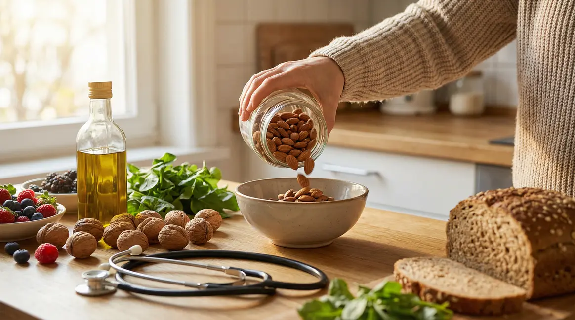 main versant amandes dans bol santé intestinale cardiaque
