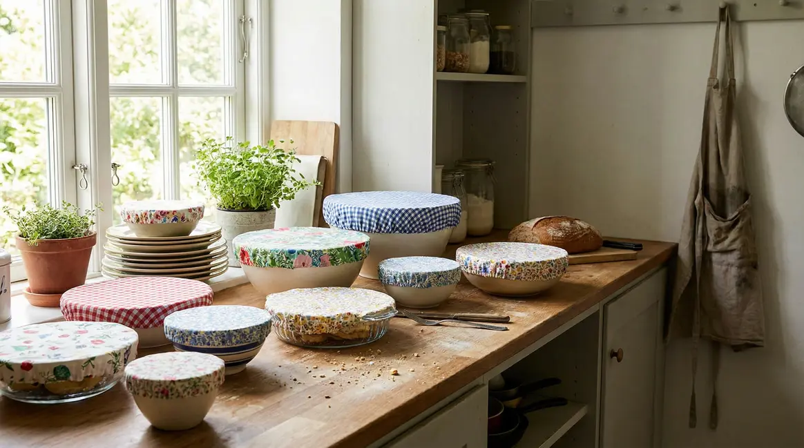 charlotte tissu colorée sur plats cuisine