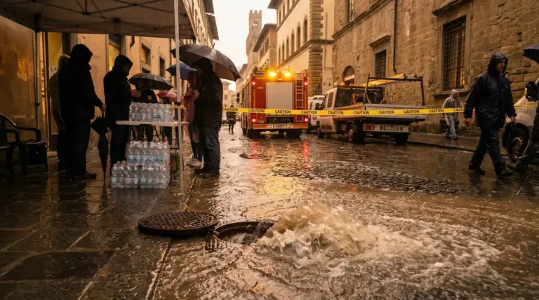 Ville sous pluie intense canalisation rompue habitants urgence eau