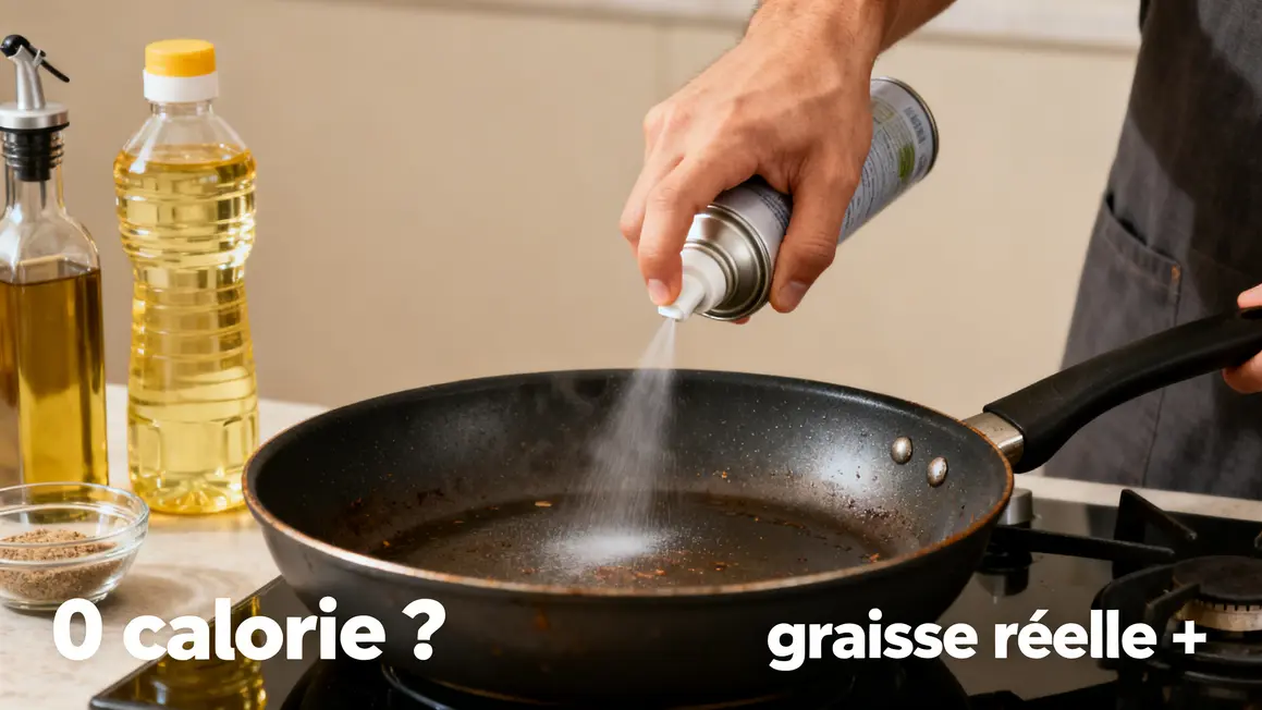 main utilisant spray cuisson sur poêle avec additifs