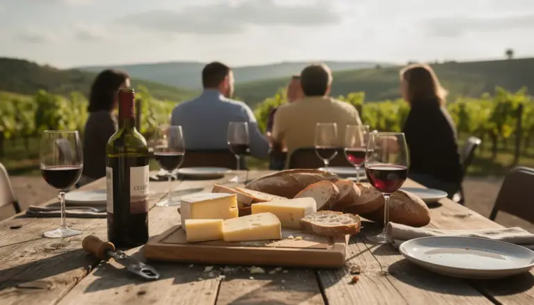 scene degustation vin table conviviale vignes