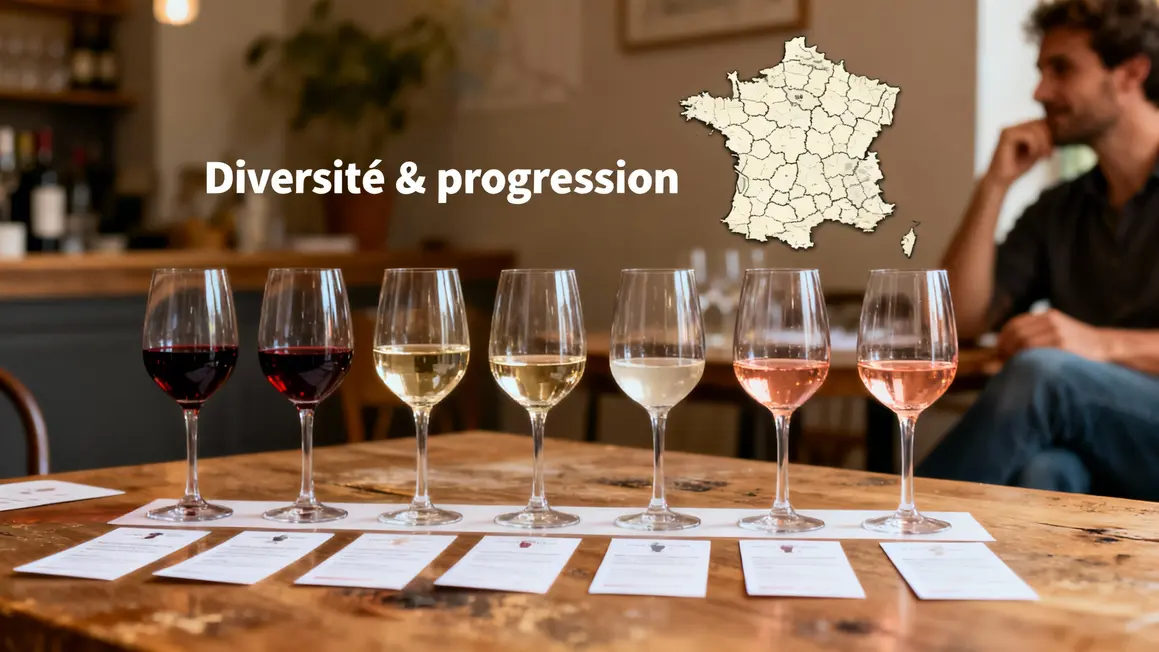 Verres variés et fiches abonnement vin