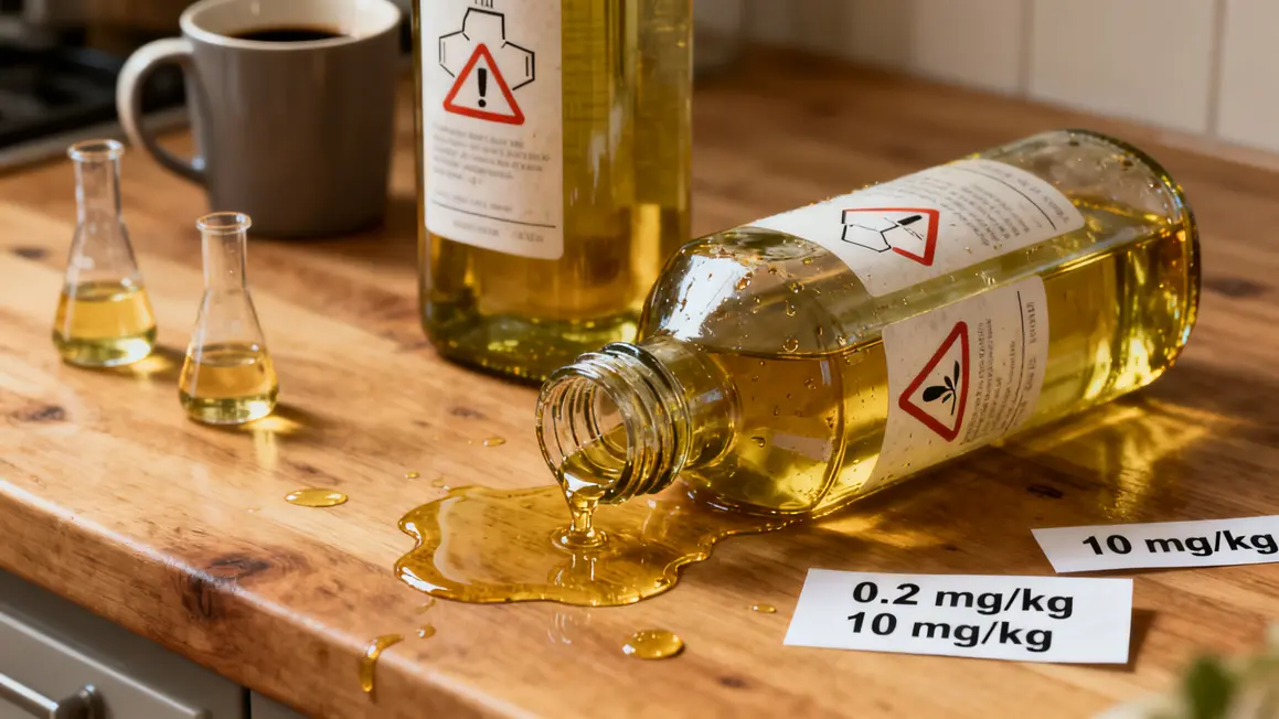 gros plan huile d'olive contaminants chimiques